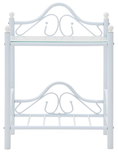 Bedside Table Steel and Tempered Glass 45x30.5x60 cm White