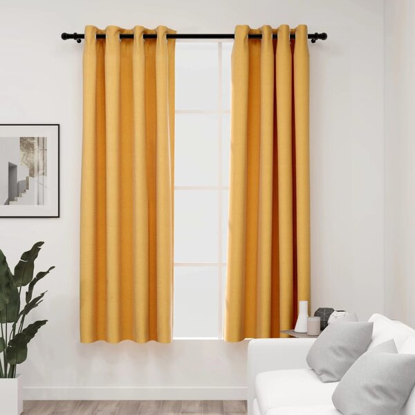 Linen-Look Blackout Curtains with Grommets 2pcs Yellow 140x175cm