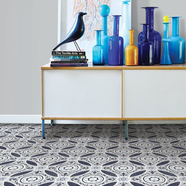 Floorpops Sienna Self Adhesive Floor Tiles Blue and White
