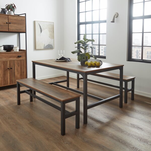 Fulton Rectangular Dining Table with 2 Benches Pine