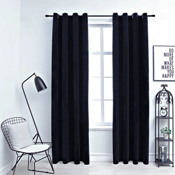 Blackout Curtains with Rings 2 pcs Velvet Black 140x175 cm
