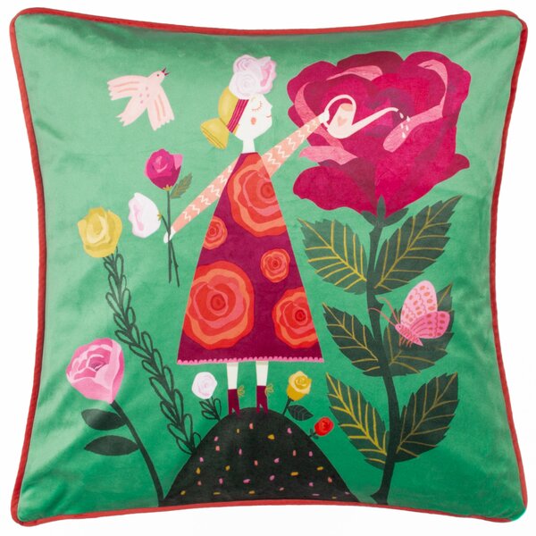 Kate Merritt Flower Girl Illustrated Filled Cushion 43cm x 43cm Multi