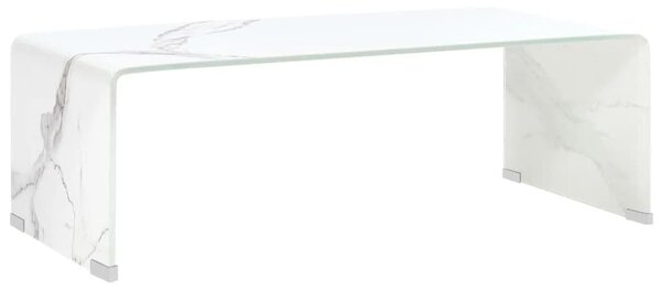 Coffee Table White Marble 98x45x31 cm Tempered Glass