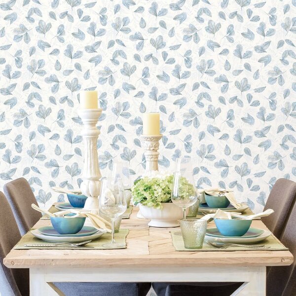 Noordwand Evergreen Wallpaper Leaves White and Blue