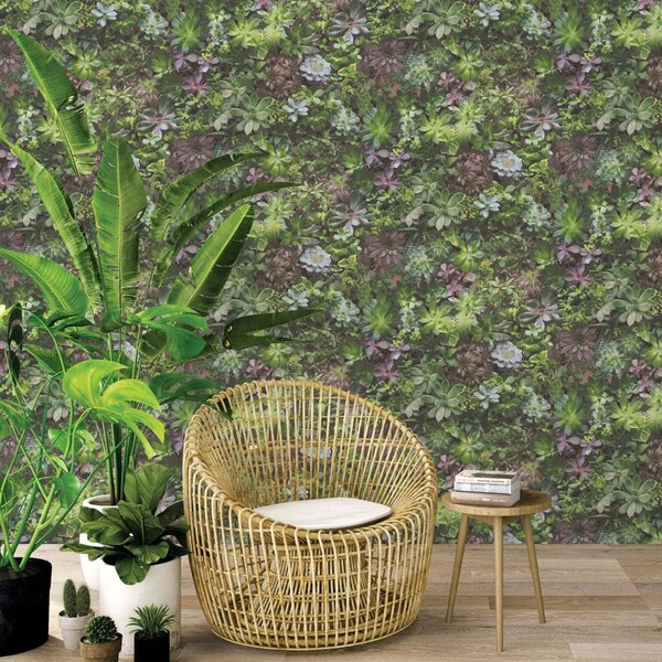 Noordwand Evergreen Wallpaper Succulent Green and Purple