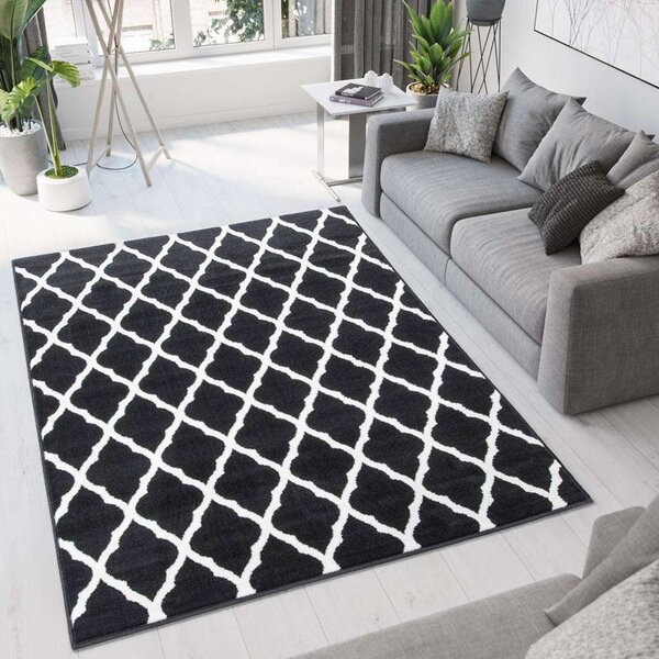 Black Moroccan Trellis Living Room Rug - Milan - 60cm x 110cm