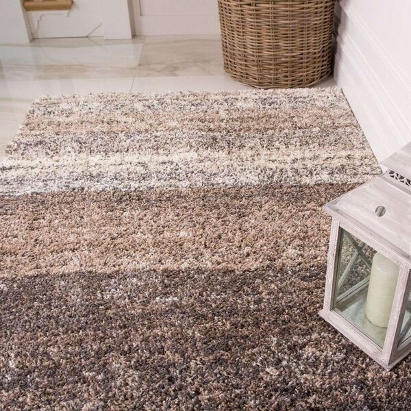 Natural Stripe Shaggy Rug for Living Room - Murano - 60cm x 110cm