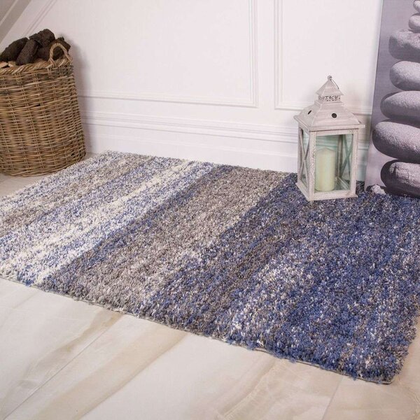Blue Ombre Stripe Shaggy Rug for Living Room - Murano - 60cm x 110cm