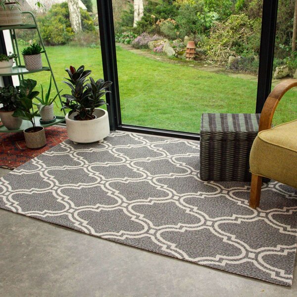 Grey Trellis Woven Sustainable Recycled Cotton Rug - Kendall - 55cm x 110cm