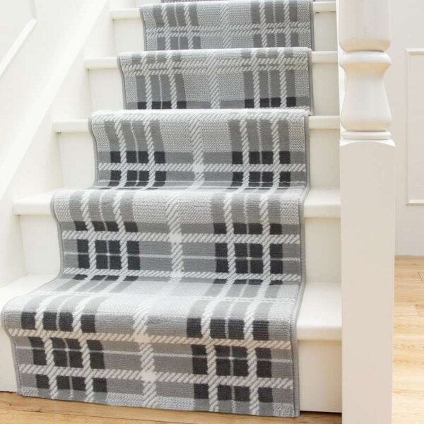 Grey Tartan Print Stair Carpet Runner - Cut to Measure - Scala - 1ft