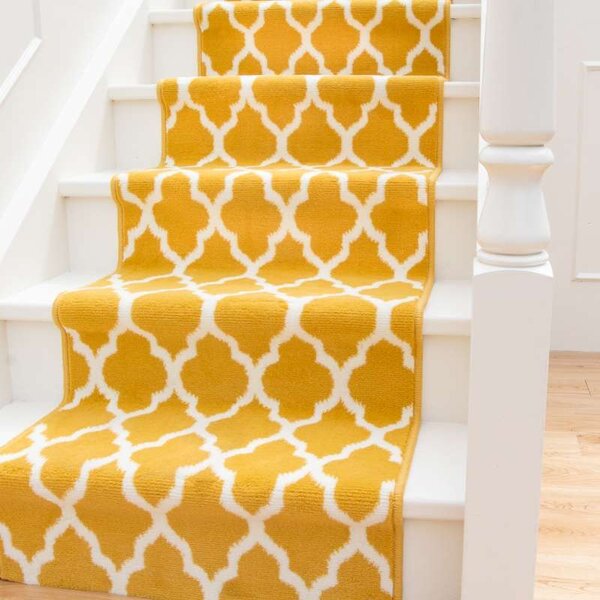 Yellow Trellis Stair Carpet Runner - Cut to Measure - Scala - 1ft