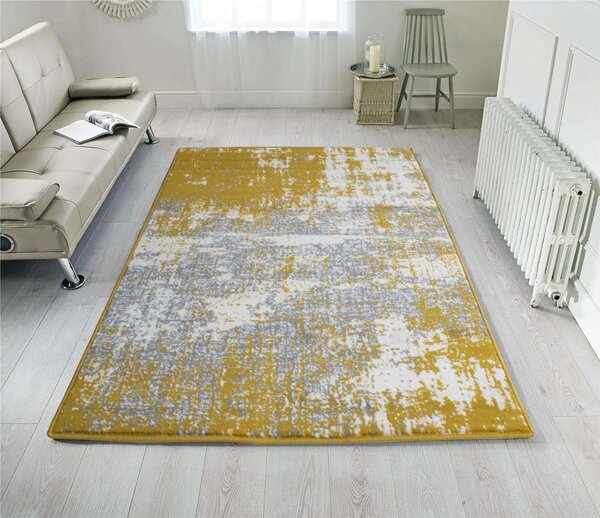 Yellow Grey Distressed Worn Look Living Room Rug - Milan - 60cm x 110cm