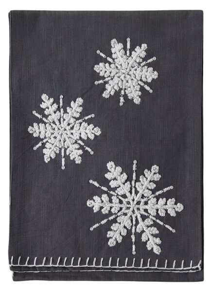 Emb Charcoal Snowflakes Table Runner Dark Grey