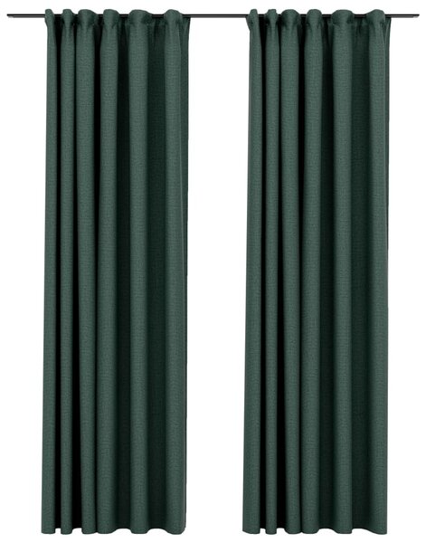 Linen-Look Blackout Curtains with Hooks 2 pcs Green 140x245 cm