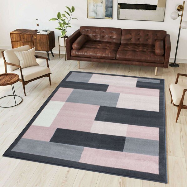 Pink Grey Modern Contemporary Living Room Rug - Milan - 60cm x 110cm