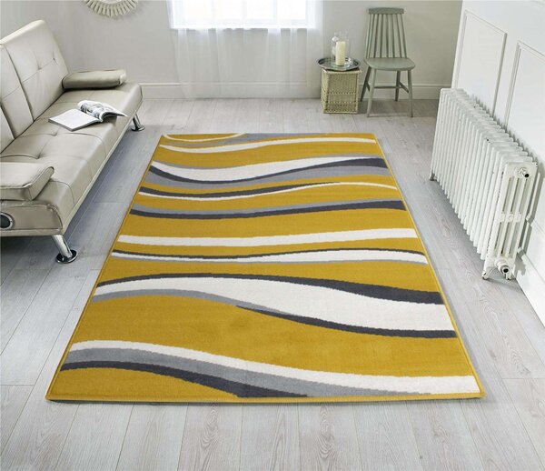 Yellow Waves Modern Living Room Rug - Milan - 60cm x 110cm