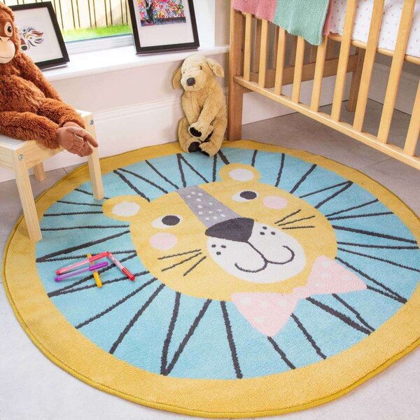 Circle Lion Face Soft Round Kids Bedroom Rugs - Nino - 120cm x 120cm