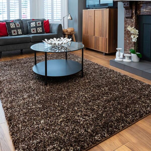 Brown Mottled Shaggy Living Room Rug - Murano - 60cm x 110cm