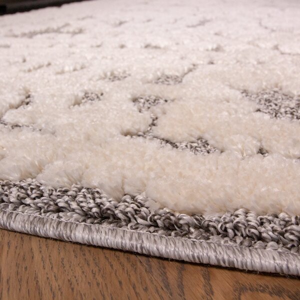 Grey White Textured Floral Rug - Ashbee - 60cm x 110cm