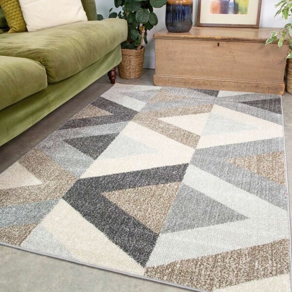 Brown Grey Modern Geometric Living Room Rug - Vivid - 60cm x 110cm