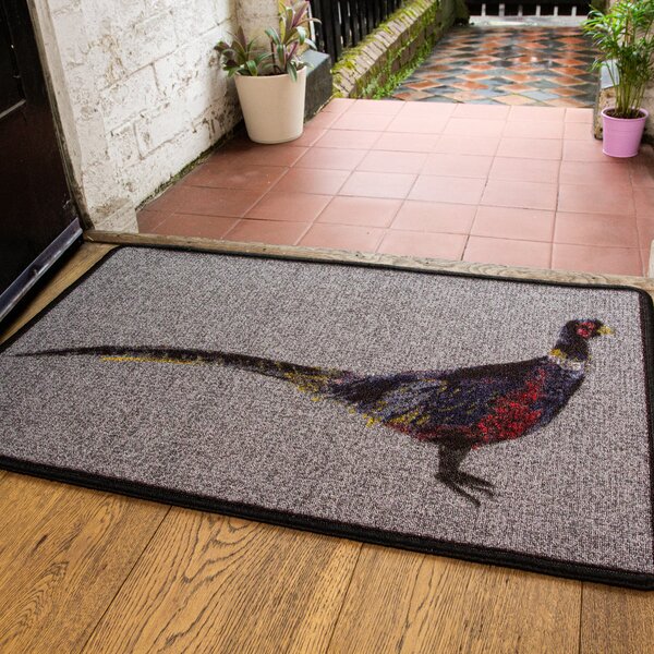 Grey Pheasant Printed Washable Doormat - Luna - 50cm x 80cm