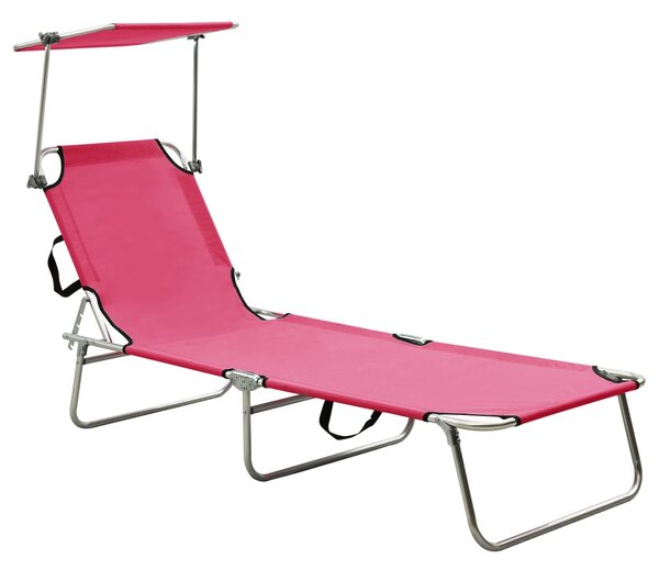 Folding Sun Lounger with Canopy Pink Aluminium