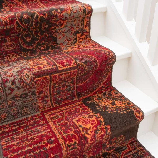 Red Patchwork Stair Carpet Runner - Cut to Measure - Scala - 1ft