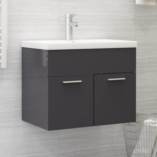 Sink Cabinet High Gloss Grey 60x38.5x46 cm Engineered Wood