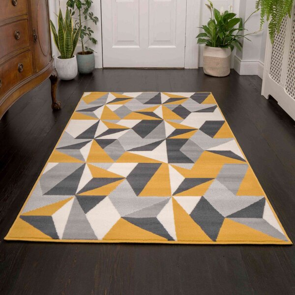 Geometric Yellow and Grey Rug - Milan - 60cm x 110cm