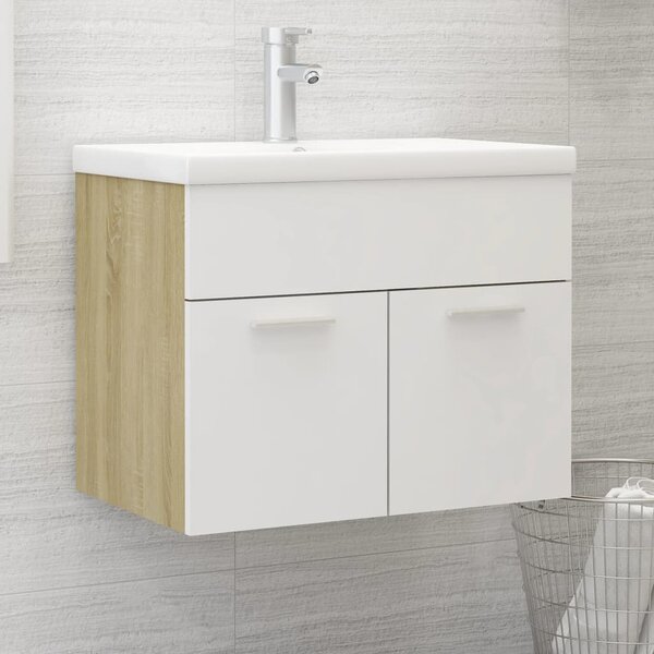 Sink Cabinet White and Sonoma Oak 60x38.5x46 cm Engineered Wood