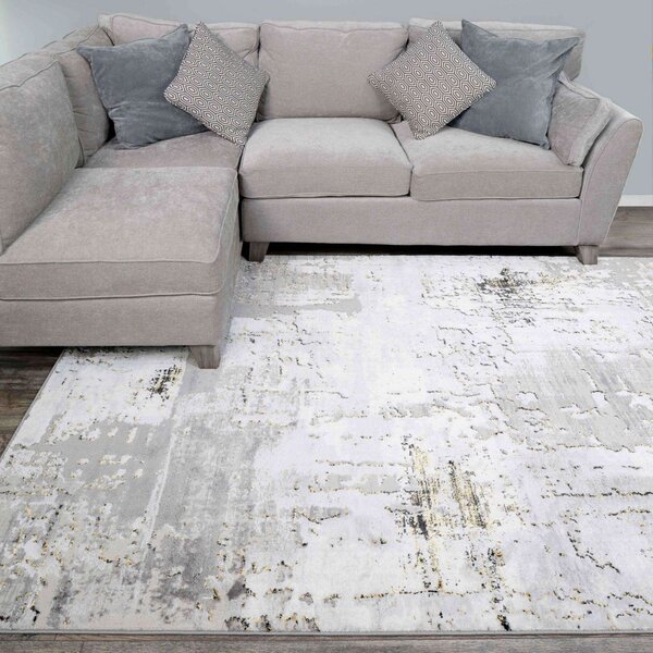 Modern Gold Abstract Distressed Living Room Rugs - Hatton - 60cm x 110cm