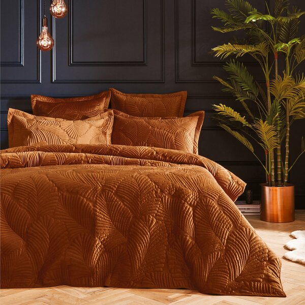 Paoletti Palmeria Rust Reversible Duvet Cover and Pillowcase Set Rust