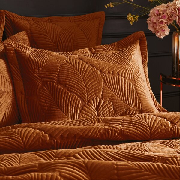 Paoletti Palmeria Rust Embroidered Reversible Duvet Cover and Pillowcase Set Rust