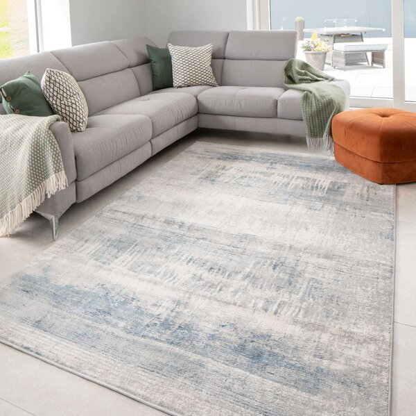 Soft Blue Distressed Abstract Living Room Area Rug - Ludlow - 60cm x 110cm
