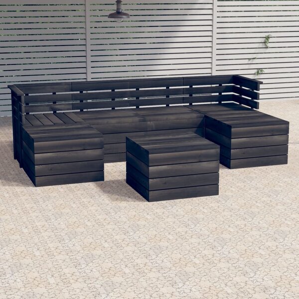 7 Piece Garden Pallet Lounge Set Solid Pinewood Dark Grey