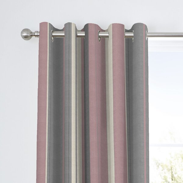 Fusion Whitworth Striped Blush Eyelet Curtains Pink, Grey and Cream