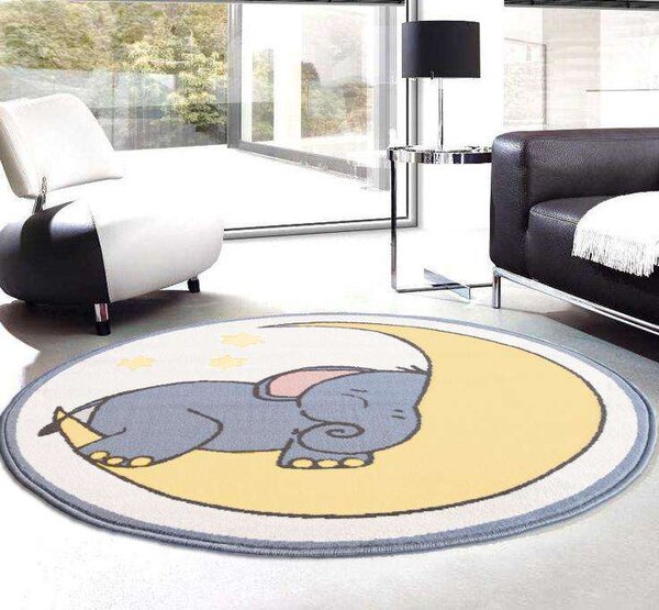 Yellow Elephant Kids Nursery Rug - Milan - 120cm x 120cm Circle