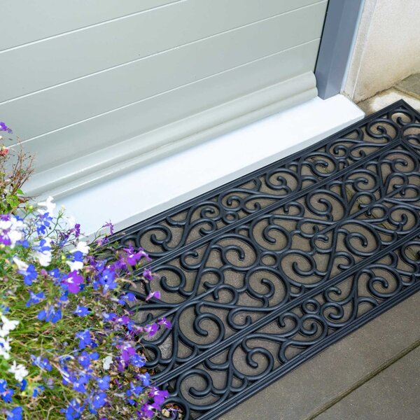 Long Ornate Iron Border Rubber Doormat - Doormat - 45cm x 120cm
