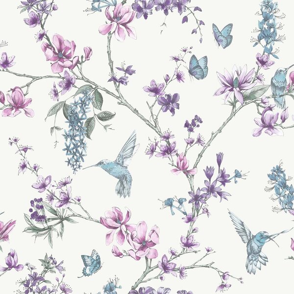 Superfresco Easy Paste the Wall Hummingbird Floral Purple Wallpaper