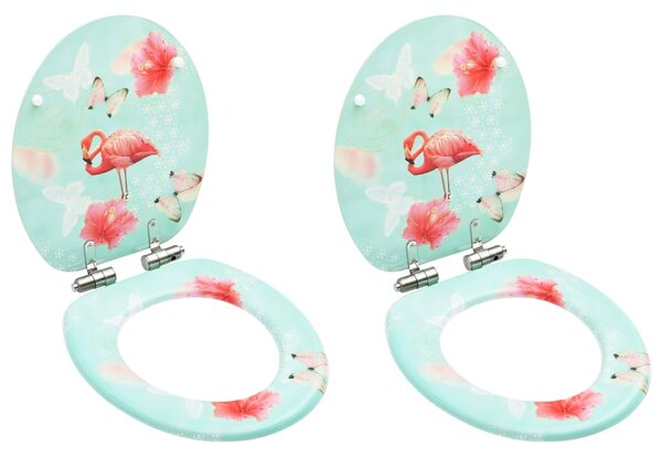 WC Toilet Seats with Soft Close Lid 2 pcs MDF Flamingo Design
