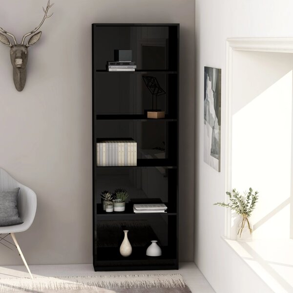 5-Tier Book Cabinet High Gloss Black 60x24x175 cm Engineered Wood