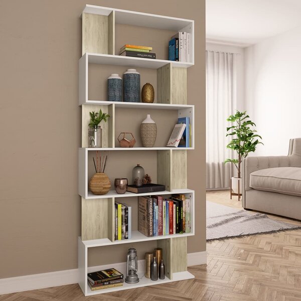 Book Cabinet/Room Divider White and Sonoma Oak 80x24x192 cm Engineered Wood