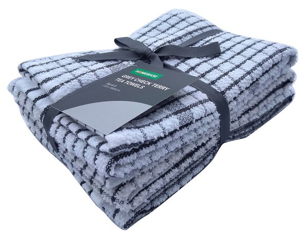 Grey Check Terry Towels - Set of 3 - 45x65cm