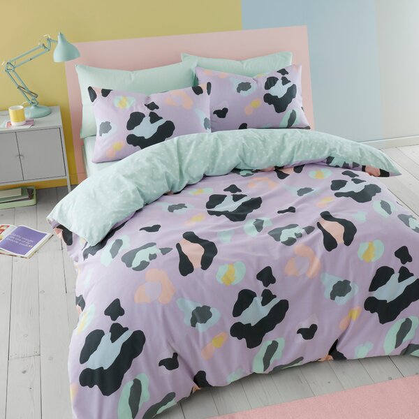Lilac Leopard Duvet Cover and Pillowcase Set Purple/Green