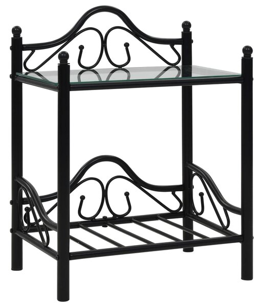 Bedside Table Steel and Tempered Glass 45x30.5x60 cm Black