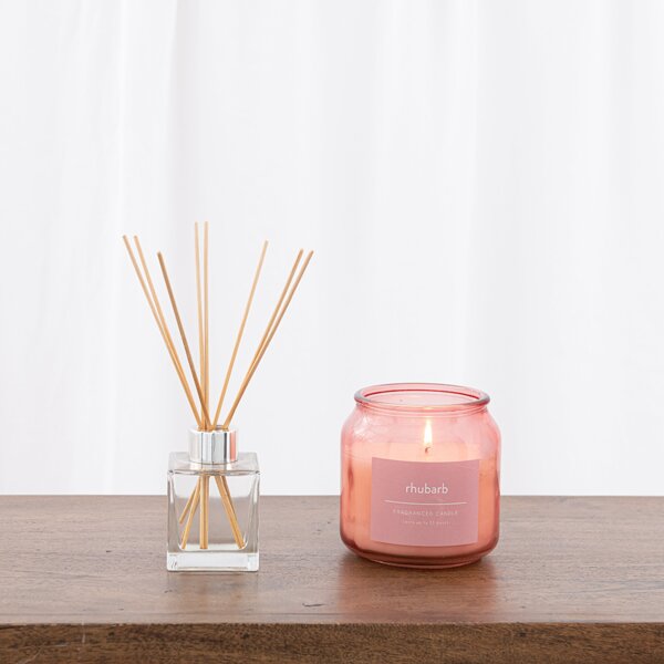 Rhubarb Diffuser and Candle Set Pink