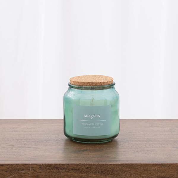 Seagrass Jar Candle with Cork Lid Green
