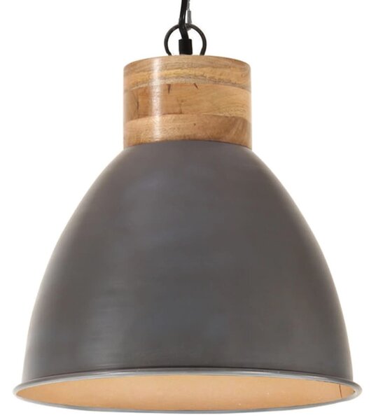 Industrial Hanging Lamp Grey Iron & Solid Wood 46 cm E27