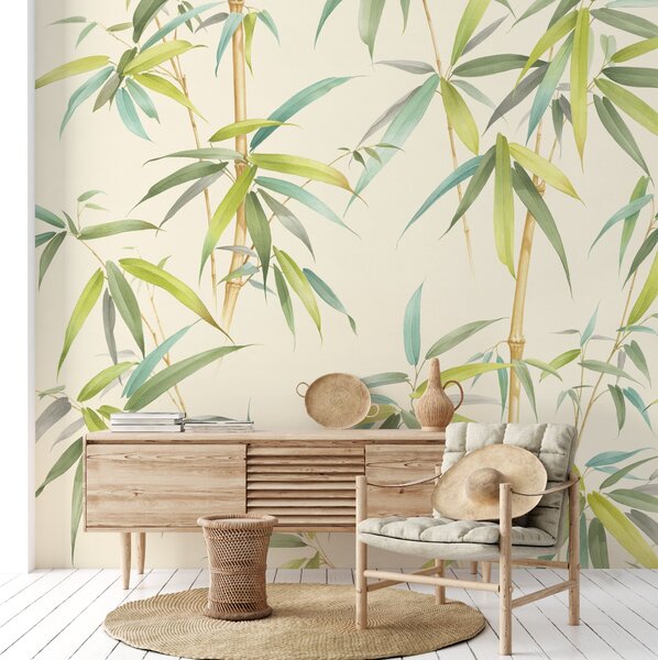 Bamboo Mural Green/Brown/White