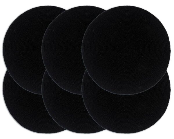 Placemats 6 pcs Plain Black 38 cm Round Cotton